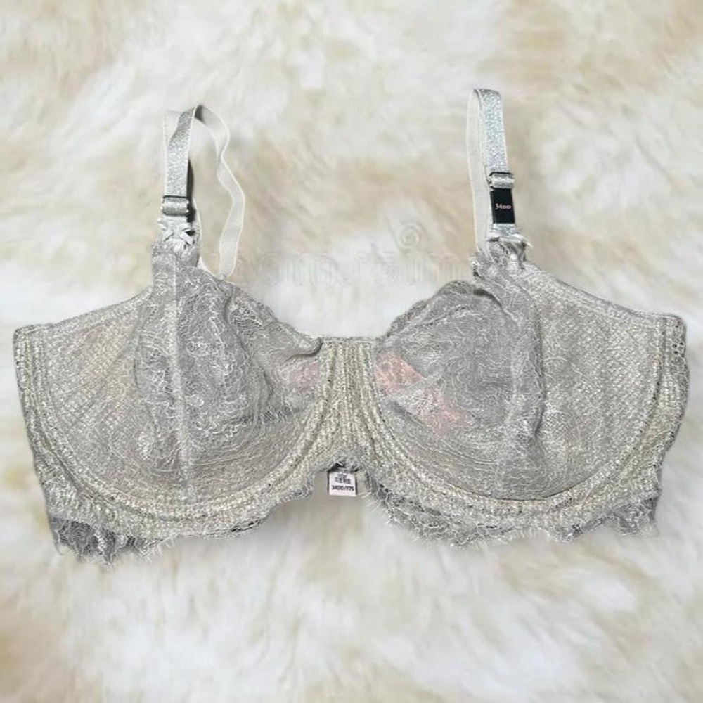 Victoria's Secret Lace Bra 34DD Ivory Cream Sheer Lace Push Up Y2K Balconette